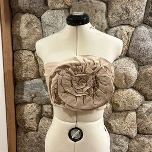 Zara Tan Strapless Floral Crop Top